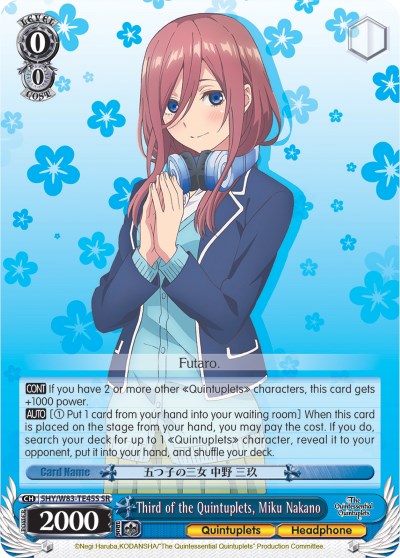 Third of the Quintuplets, Miku Nakano (5HY/W83-TE45S SR) [The Quintessential Quintuplets] | Cracking-Singles
