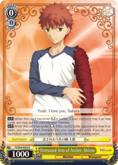 Entrusted Arm of Archer, Shirou (FS/S64-E003 R) [Fate/Stay Night [Heaven's Feel]] | Cracking-Singles