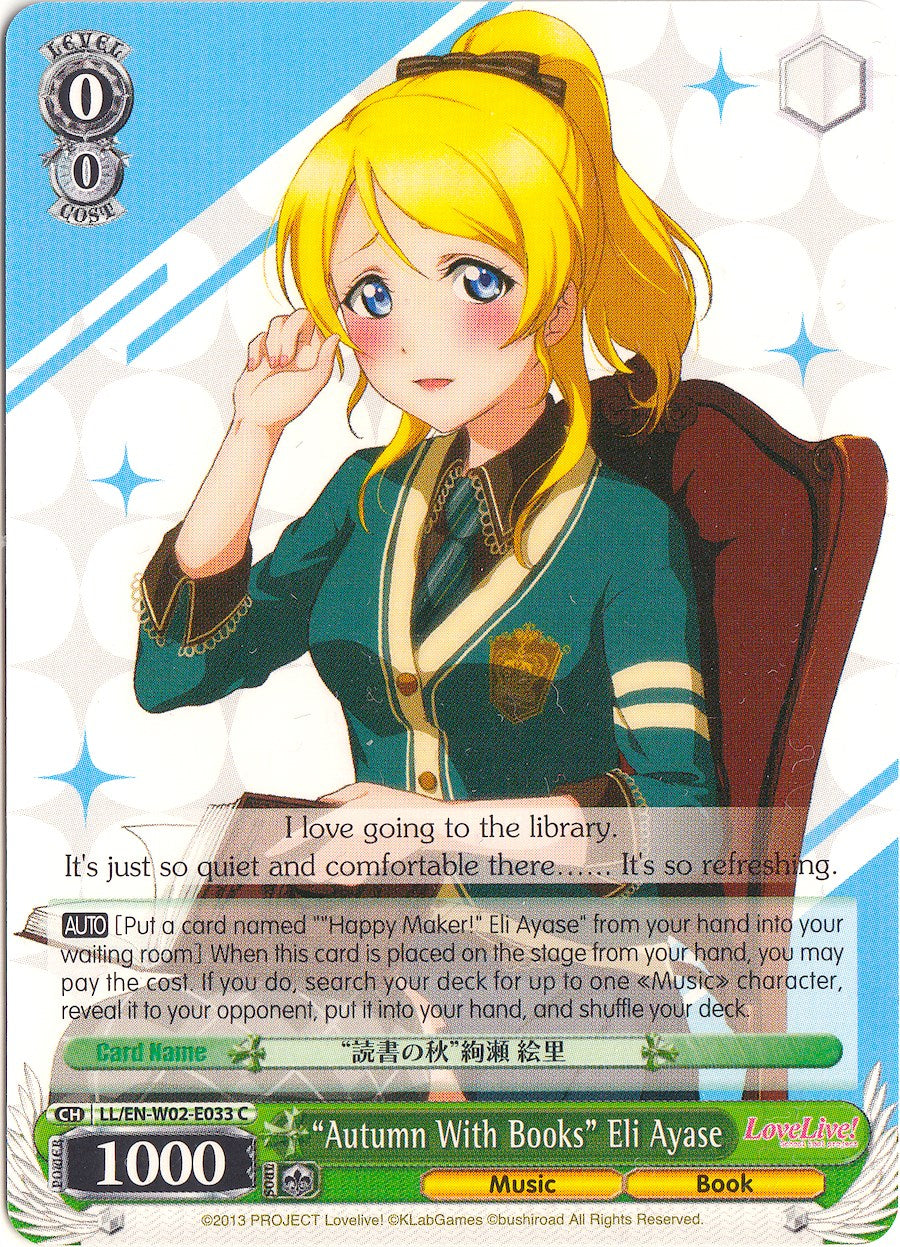 "Autumn With Books" Eli Ayase (LL/EN-W02-E033 C) [Love Live! DX Vol.2] | Cracking-Singles