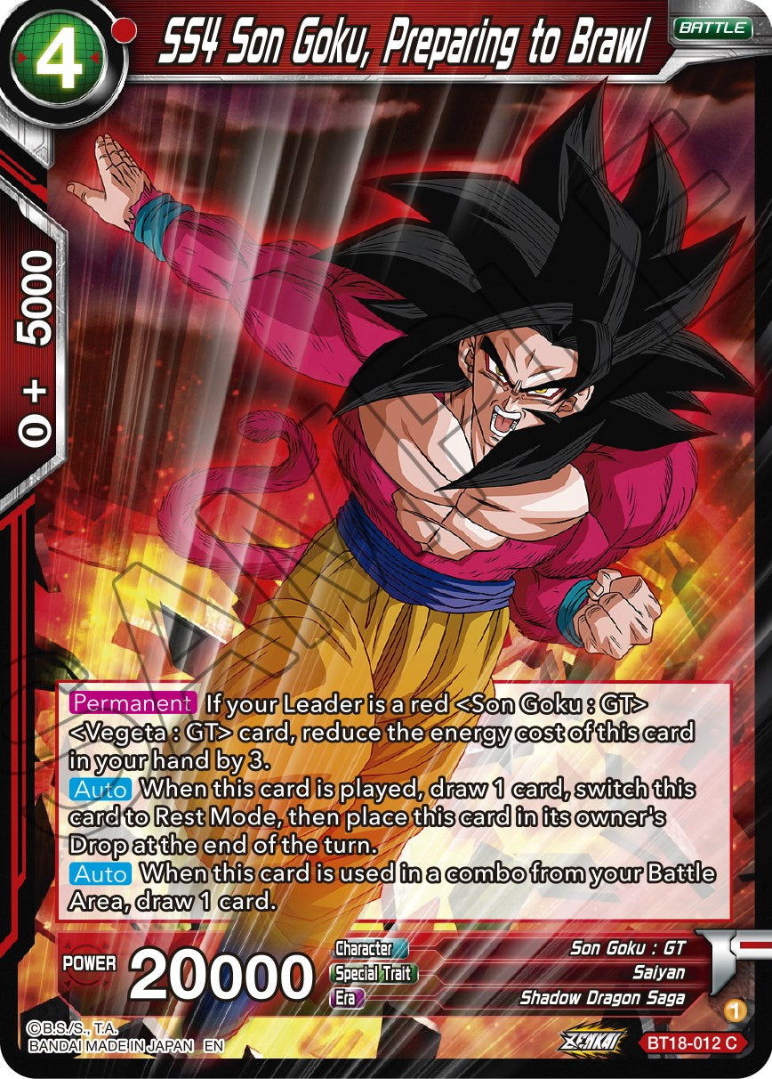 SS4 Son Goku, Preparing to Brawl (BT18-012) [Dawn of the Z-Legends] | Cracking-Singles