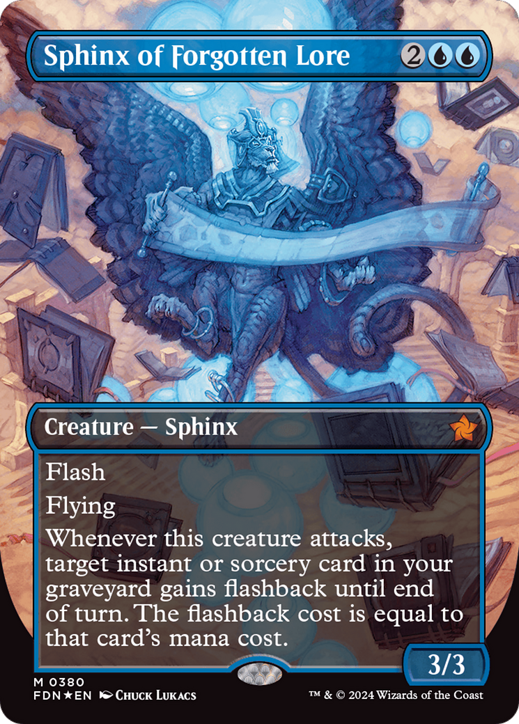 Sphinx of Forgotten Lore (Borderless) (Mana Foil) [Foundations] | Cracking-Singles