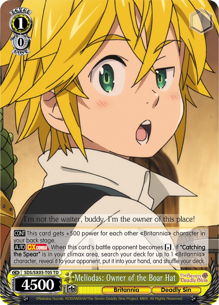 Meliodas: Owner of the Boar Hat (SDS/SX03-T05 TD) [The Seven Deadly Sins] | Cracking-Singles