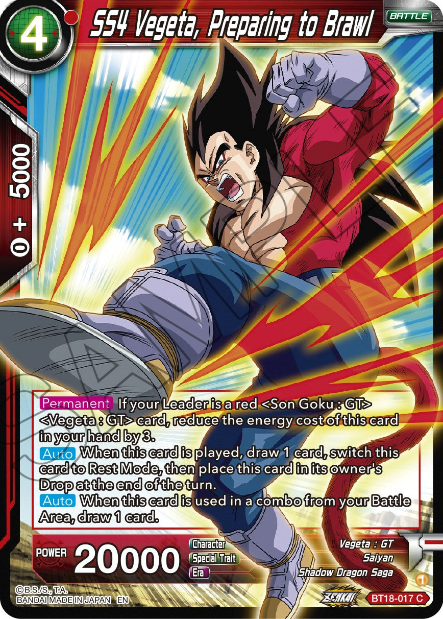 SS4 Vegeta, Preparing to Brawl (BT18-017) [Dawn of the Z-Legends] | Cracking-Singles