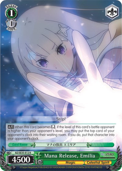 Mana Release, Emilia (RZ/SE35-E12 R) (Parallel Foil) [Re:ZERO: The Frozen Bond] | Cracking-Singles