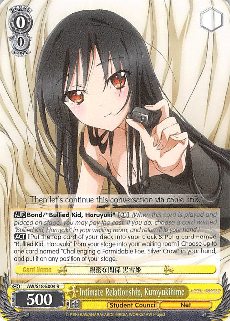 Intimate Relationship, Kuroyukihime (AW/S18-E004 R) [Accel World] | Cracking-Singles