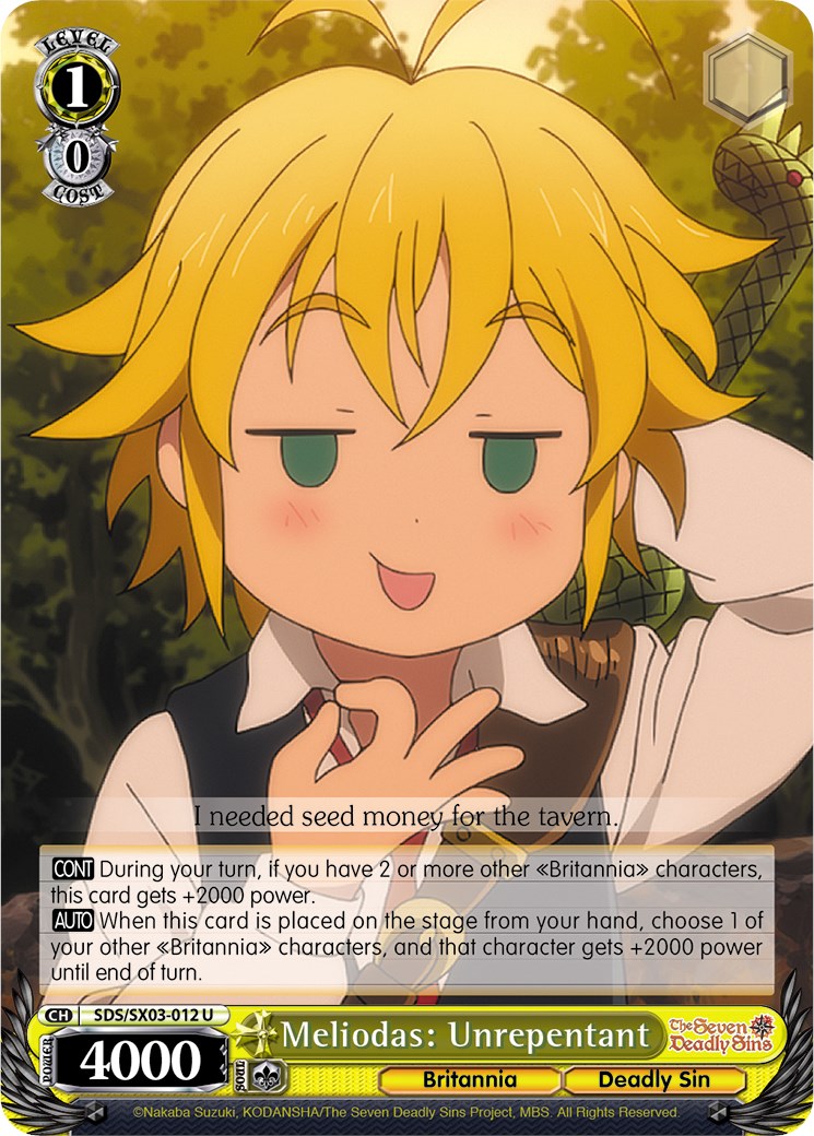 Meliodas: Unrepentant (SDS/SX03-012 U) [The Seven Deadly Sins] | Cracking-Singles