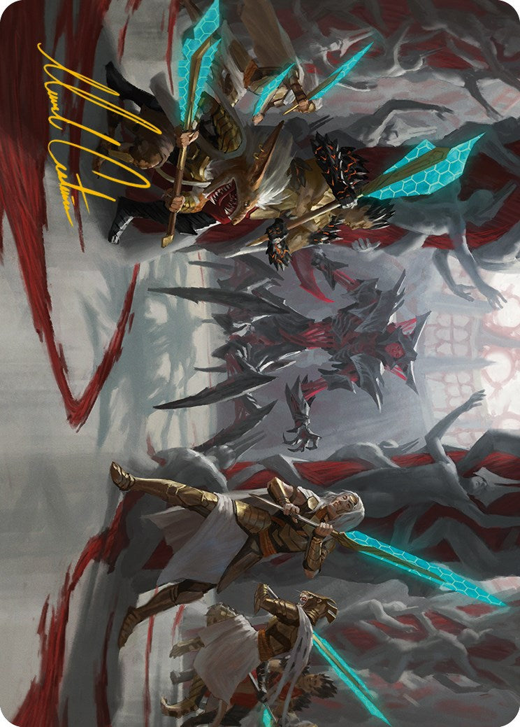 Goldwardens' Gambit Art Card (Gold-Stamped Signature) [Phyrexia: All Will Be One Art Series] | Cracking-Singles