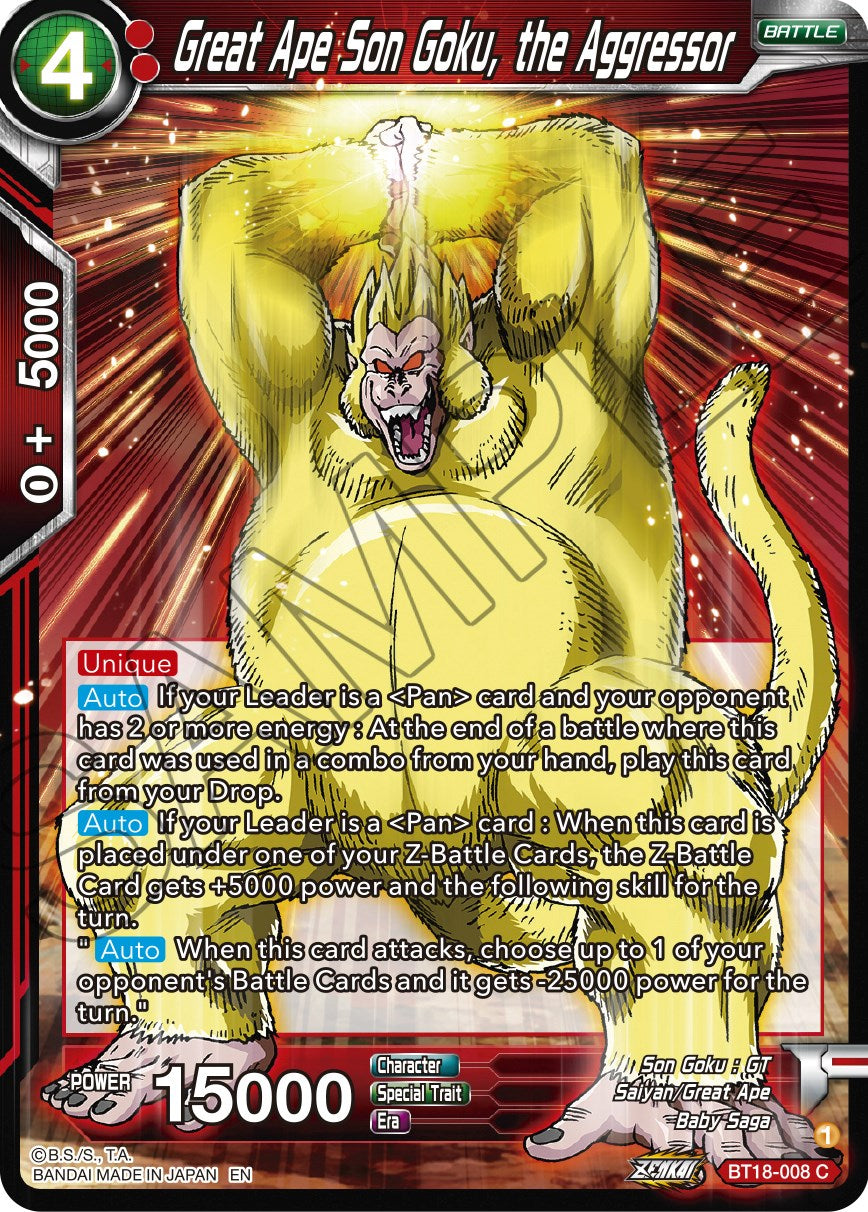 Great Ape Son Goku, the Aggressor (BT18-008) [Dawn of the Z-Legends] | Cracking-Singles