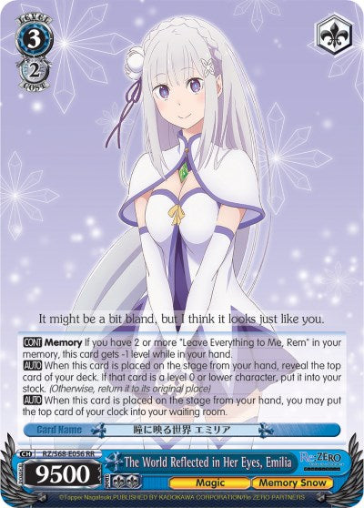 The World Reflected in Her Eyes, Emilia (RZ/S68-E056 RR) [Re:ZERO Memory Snow] | Cracking-Singles