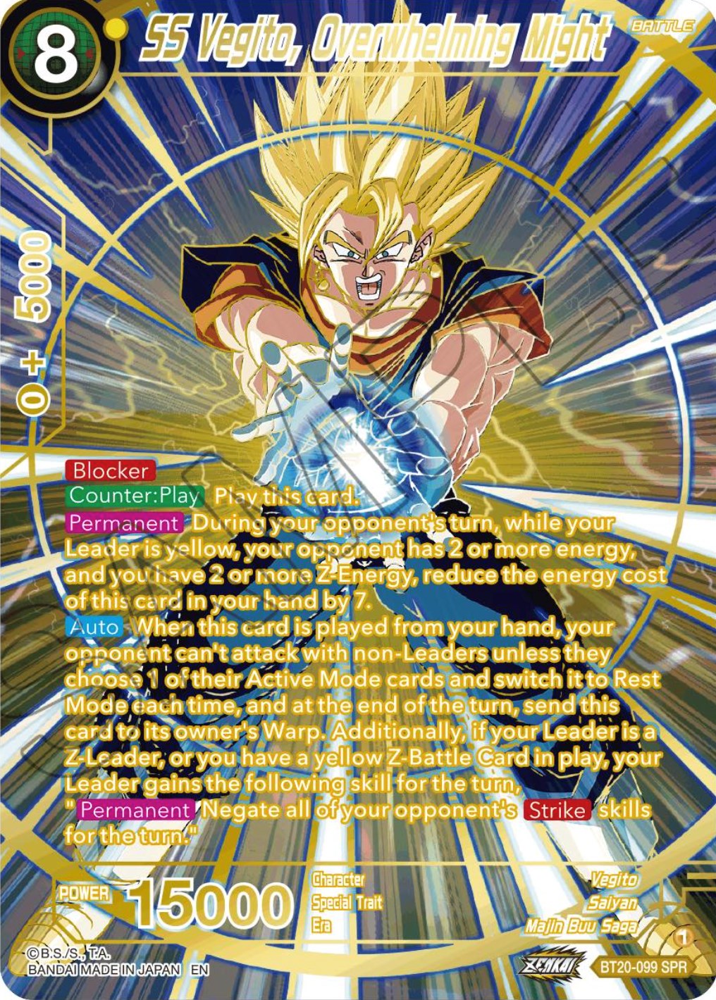 SS Vegito, Overwhelming Might (SPR) (BT20-099) [Power Absorbed] | Cracking-Singles