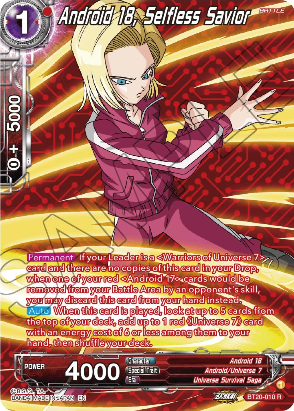 Android 18, Selfless Savior (Silver Foil) (BT20-010) [Power Absorbed] | Cracking-Singles