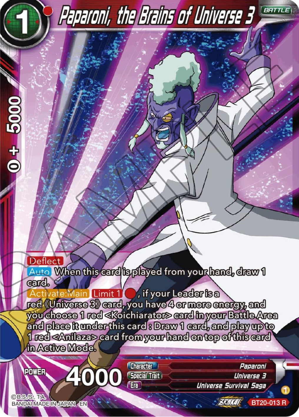 Paparoni, the Brains of Universe 3 (BT20-013) [Power Absorbed] | Cracking-Singles