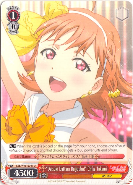"Daisuki Dattara Daijoubu!" Chika Takami (LSS/W45-E047 U) [Love Live! Sunshine!!] | Cracking-Singles