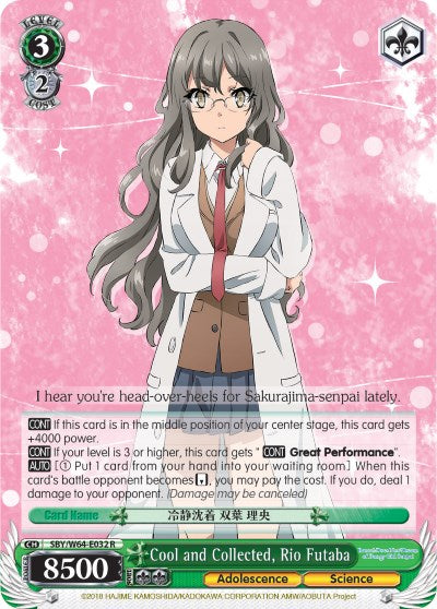Cool and Collected, Rio Futaba (SBY/W64-E032 R) [Rascal Does Not Dream of Bunny Girl Senpai] | Cracking-Singles