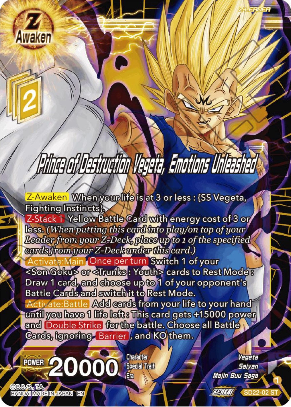 Prince of Destruction Vegeta, Emotions Unleashed (Starter Deck Exclusive) (SD22-02) [Power Absorbed] | Cracking-Singles