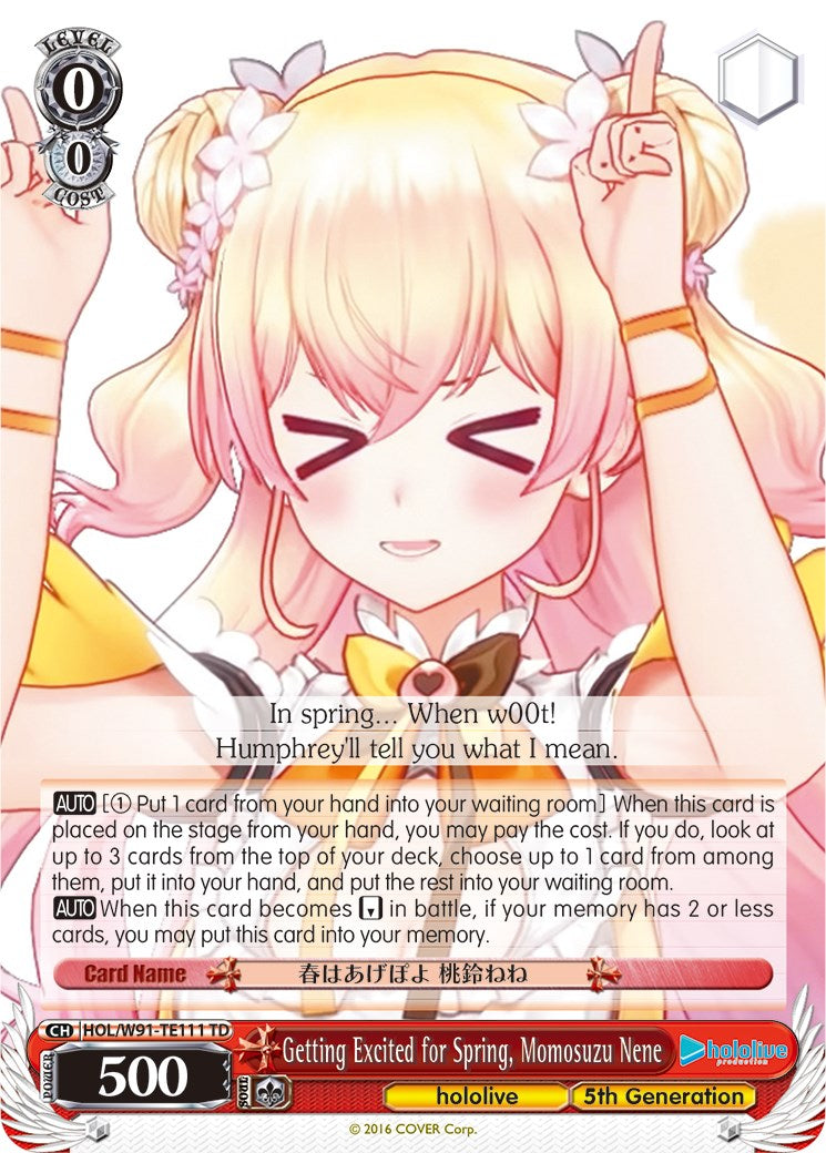 Getting Excited for Spring, Momosuzu Nene (HOL/W91-TE111 TD) [hololive production] | Cracking-Singles