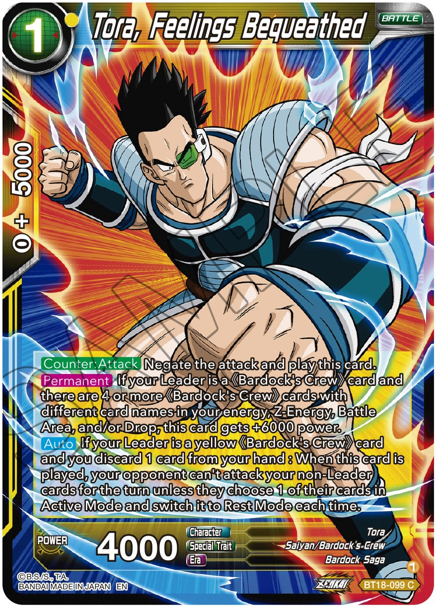 Tora, Feelings Bequeathed (BT18-099) [Dawn of the Z-Legends] | Cracking-Singles