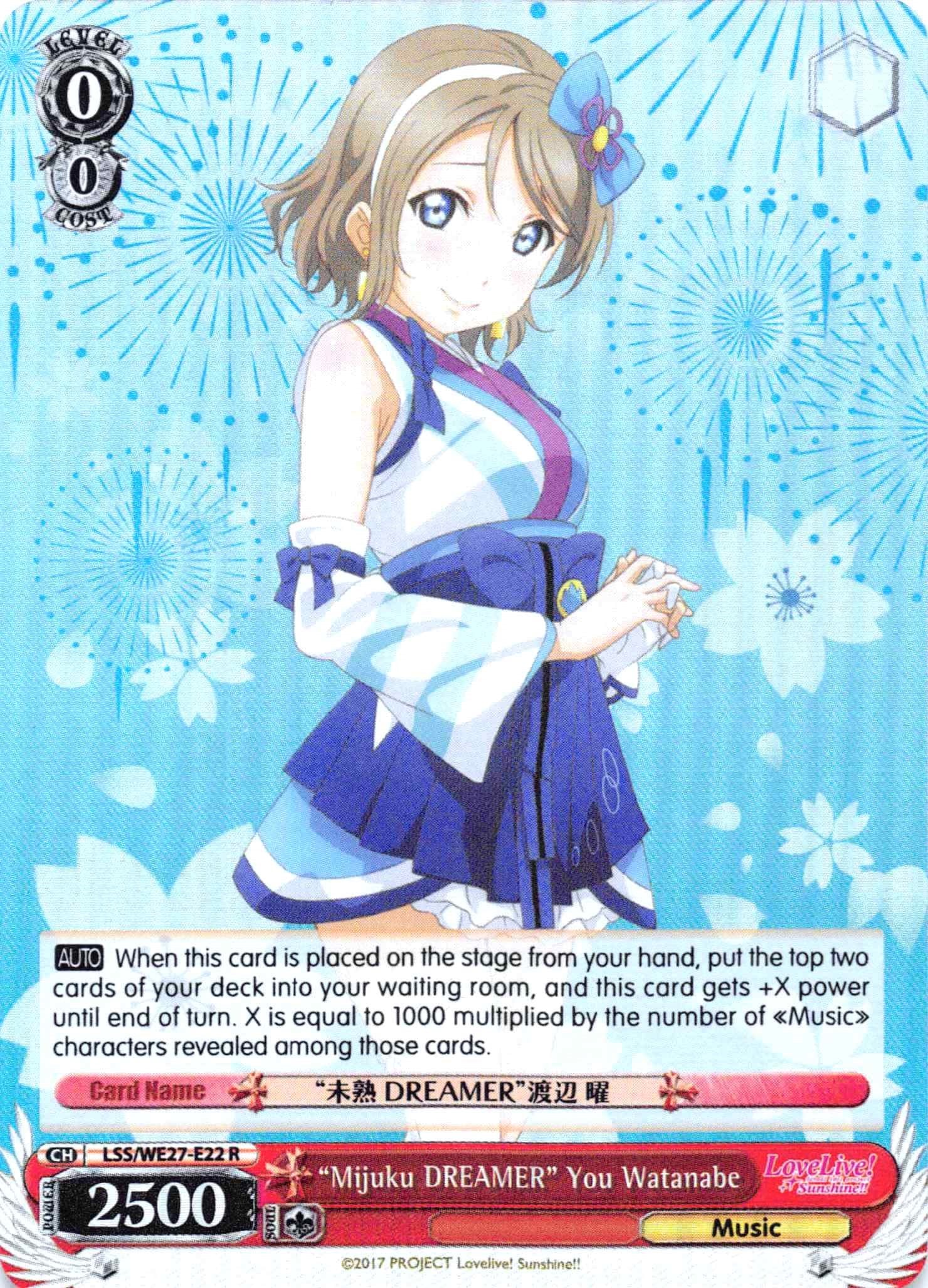 "Mijuku DREAMER" You Watanabe (LSS/WE27-E22 R) (Parallel Foil) [Love Live! Sunshine!! Extra Booster] | Cracking-Singles
