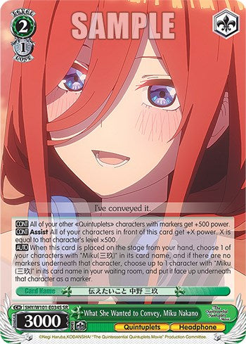 What She Wanted to Convey, Miku Nakano (5HY/W101-E034S SR) [The Quintessential Quintuplets Movie] | Cracking-Singles
