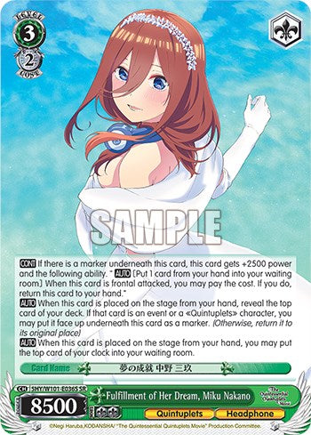 Fulfillment of Her Dream, Miku Nakano (5HY/W101-E036S SR) [The Quintessential Quintuplets Movie] | Cracking-Singles