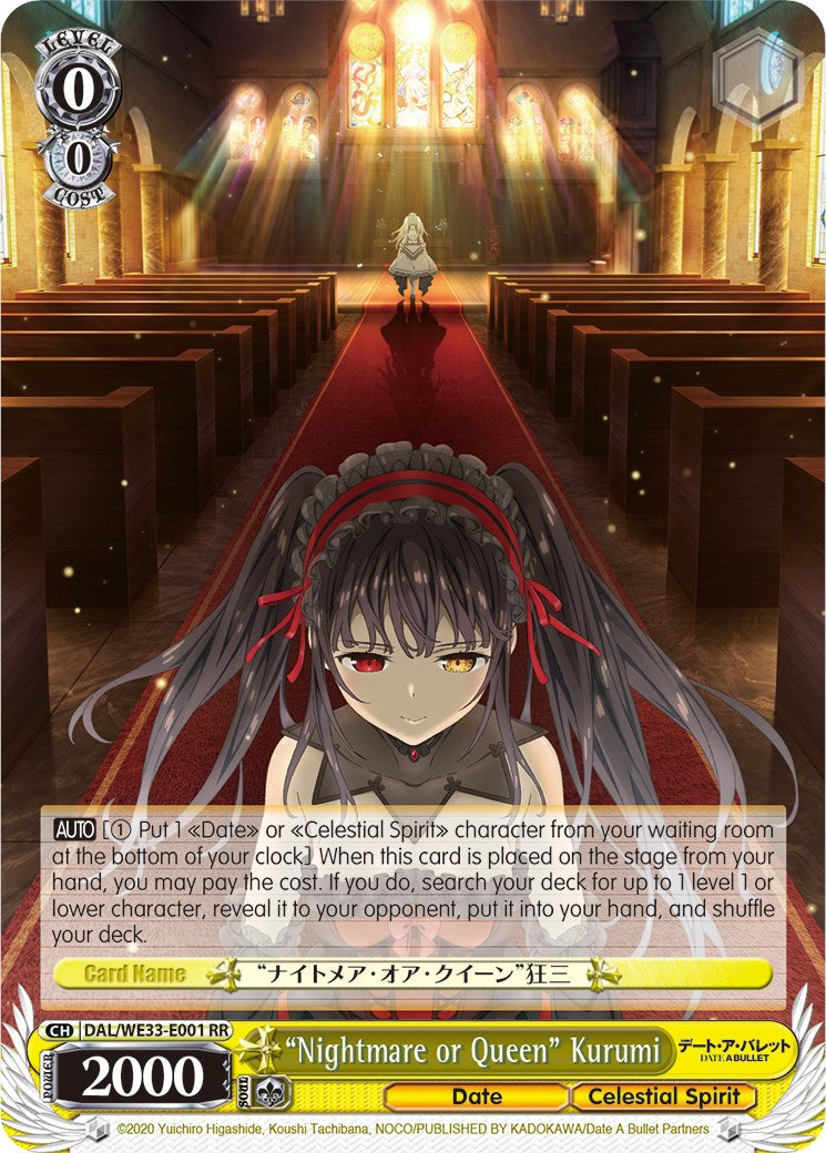"Nightmare or Queen" Kurumi (DAL/WE33-E001 RR) (Parallel Foil) [Date A Bullet] | Cracking-Singles