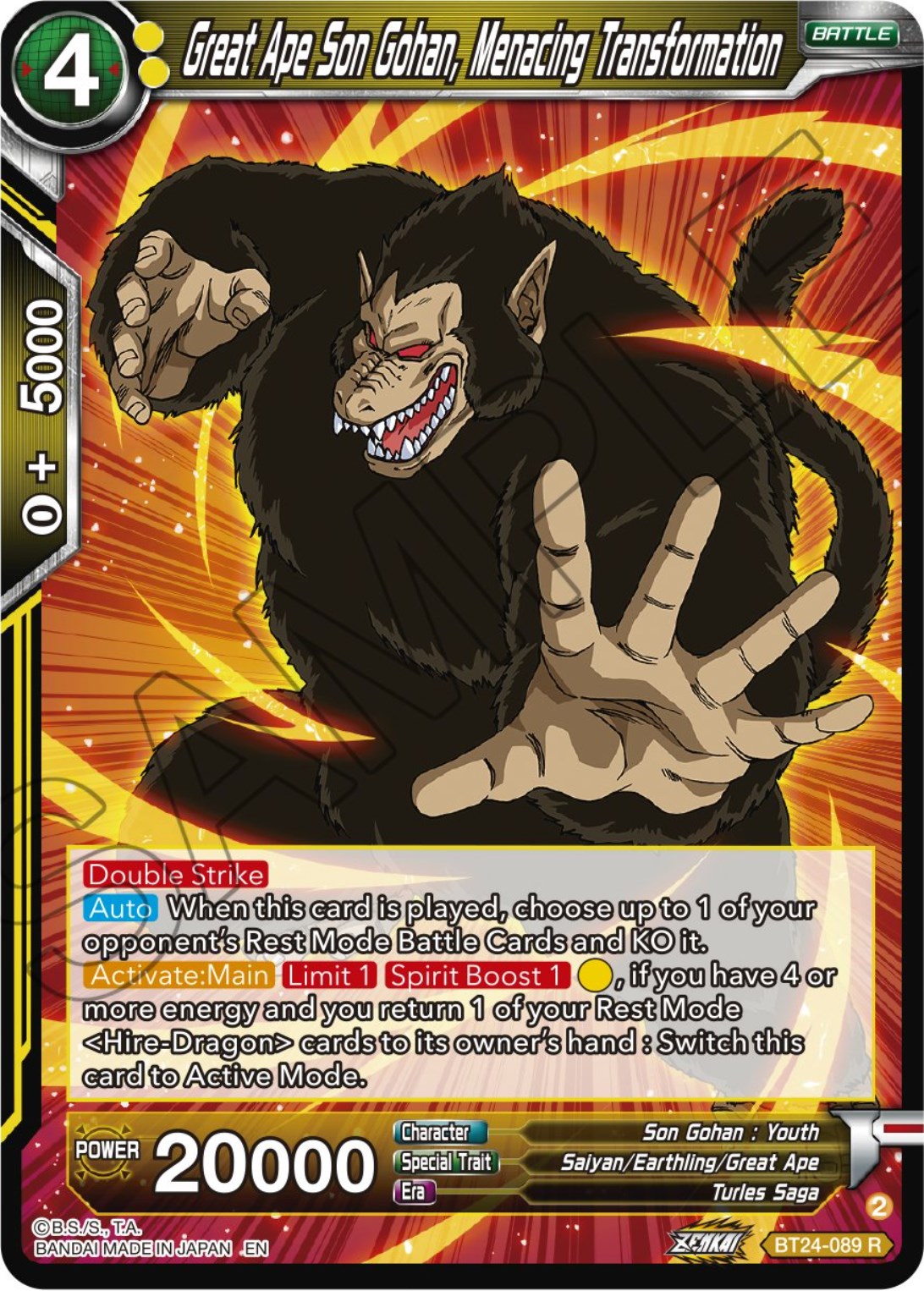 Great Ape Son Gohan, Menacing Transformation (BT24-089) [Beyond Generations] | Cracking-Singles