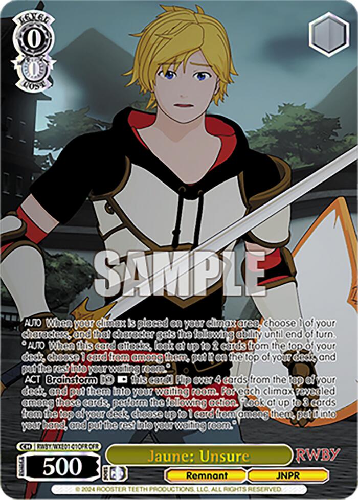 Jaune: Unsure (RWBY/WXE01-01OFR OFR) [RWBY: Premium Booster] | Cracking-Singles