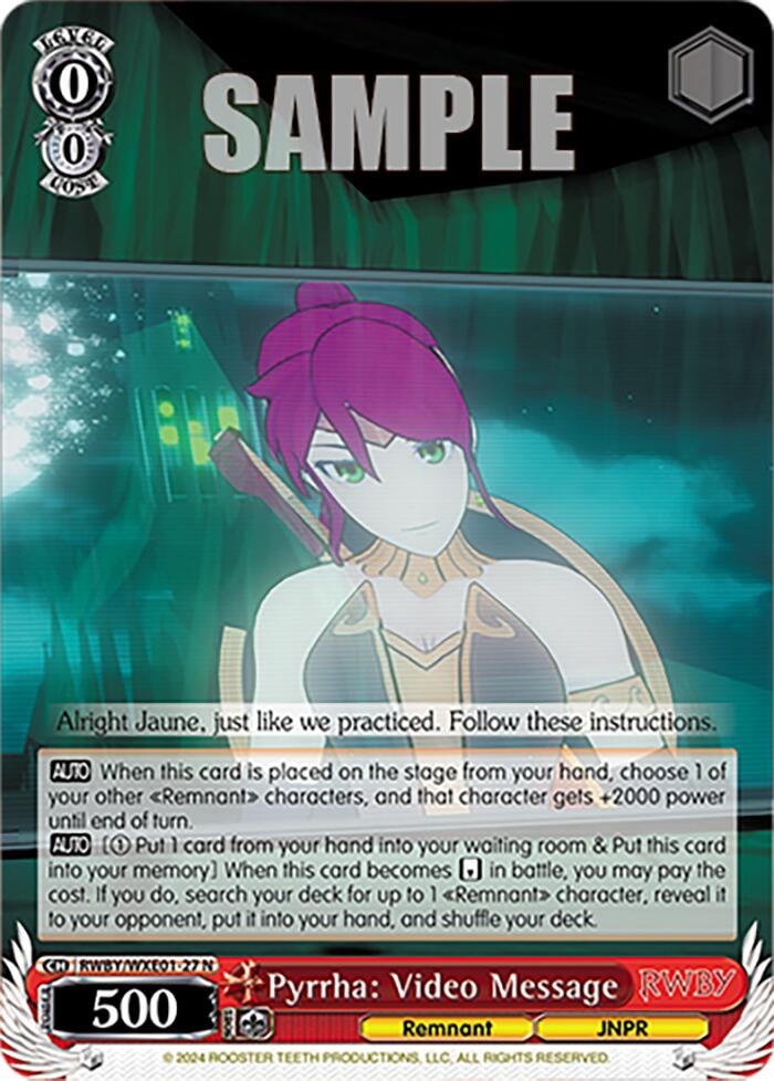 Pyrrha: Video Message (RWBY/WXE01-27 N) [RWBY: Premium Booster] | Cracking-Singles