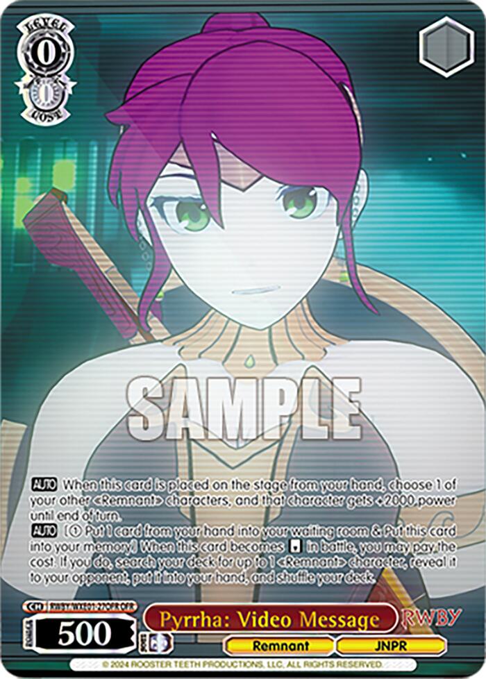 Pyrrha: Video Message (RWBY/WXE01-27OFR OFR) [RWBY: Premium Booster] | Cracking-Singles