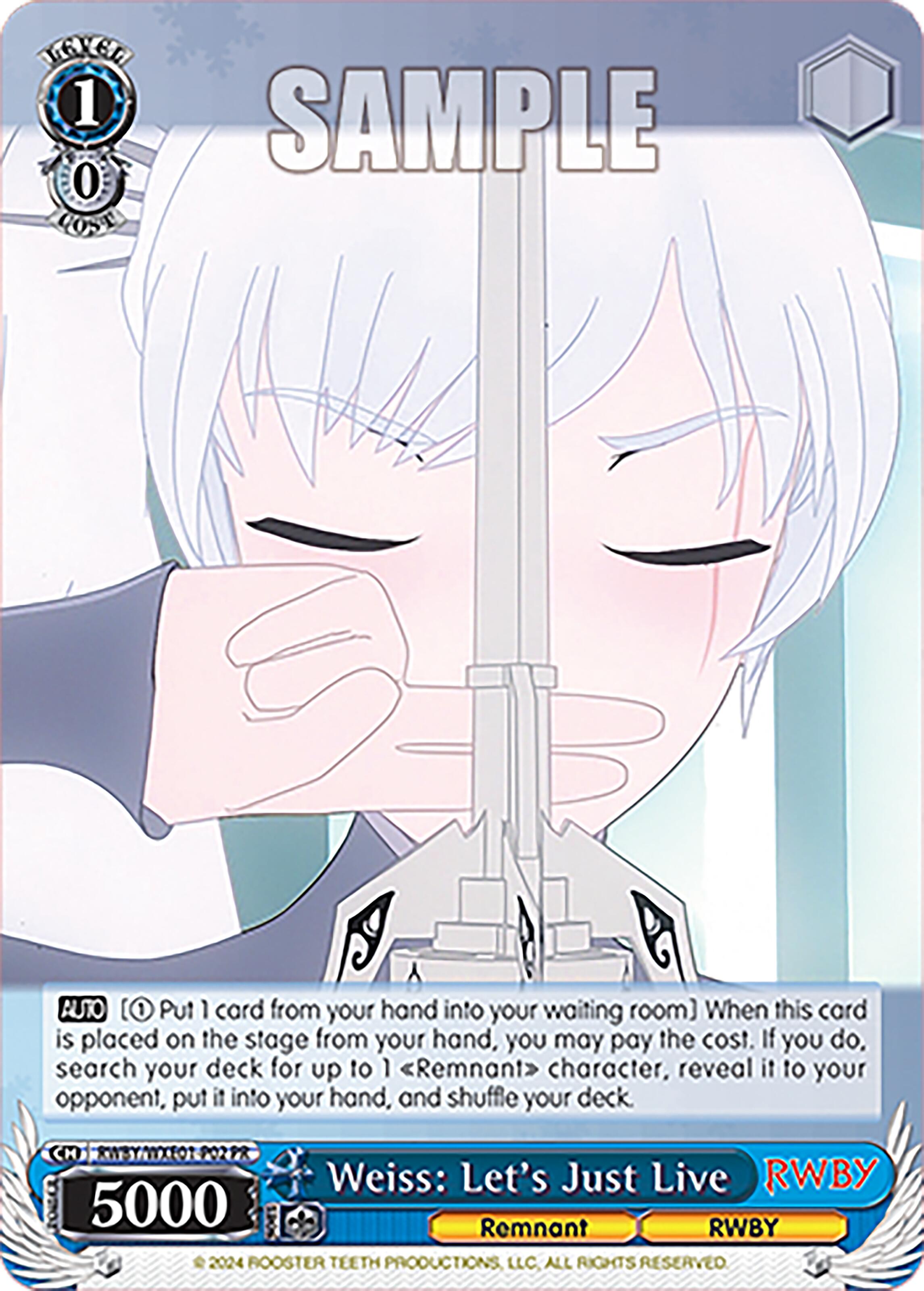 Weiss: Let's Just Live (RWBY/WXE01-P02 PR) [RWBY: Premium Booster] | Cracking-Singles