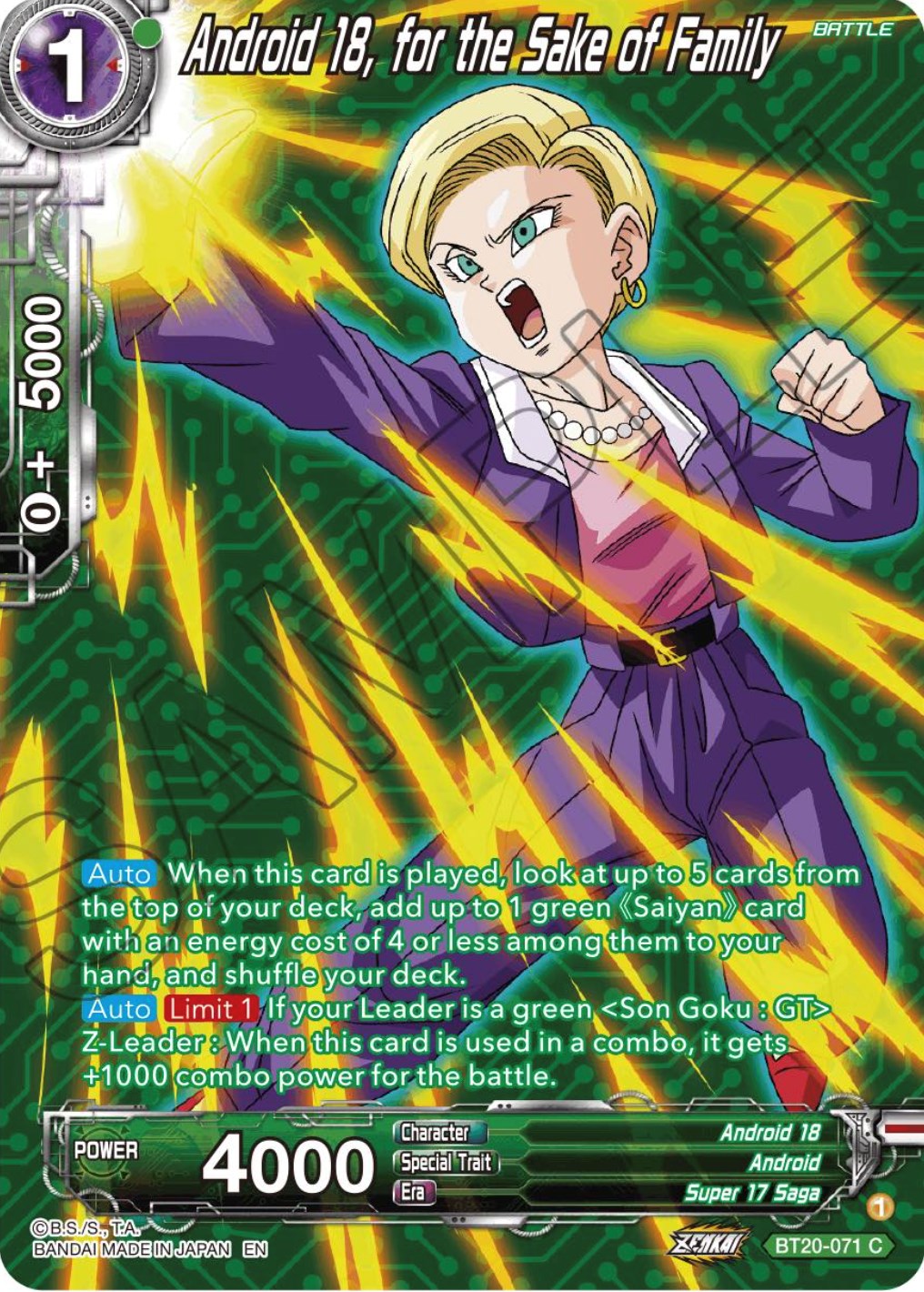 Android 18, for the Sake of Family (Silver Foil) (BT20-071) [Power Absorbed] | Cracking-Singles