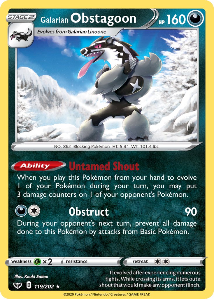 Galarian Obstagoon (119/202) (Theme Deck Exclusive) [Sword & Shield: Base Set] | Cracking-Singles