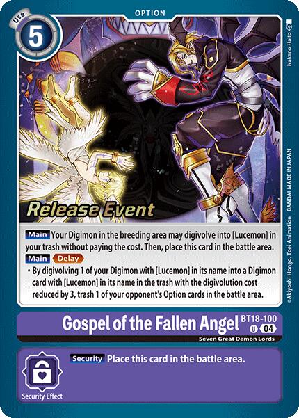 Gospel of the Fallen Angel [BT18-100] [Release Special Booster Ver.2.0 Promos] | Cracking-Singles