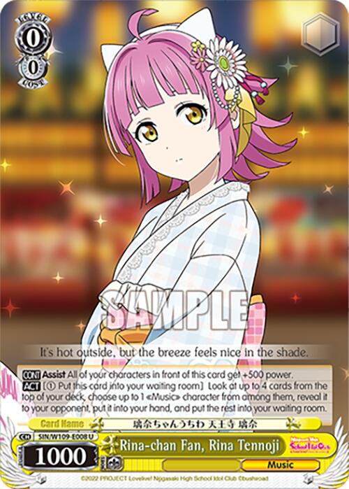 Rina-chan Fan, Rina Tennoji (SIN/W109-E008 U) [Love Live School idol festival 2 MIRACLE LIVE!] | Cracking-Singles