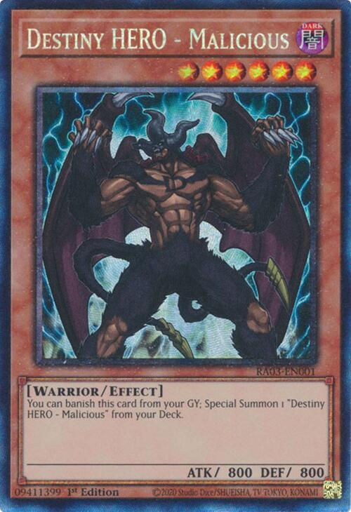 Destiny HERO - Malicious (CR) [RA03-EN001] Prismatic Collector's Rare | Cracking-Singles