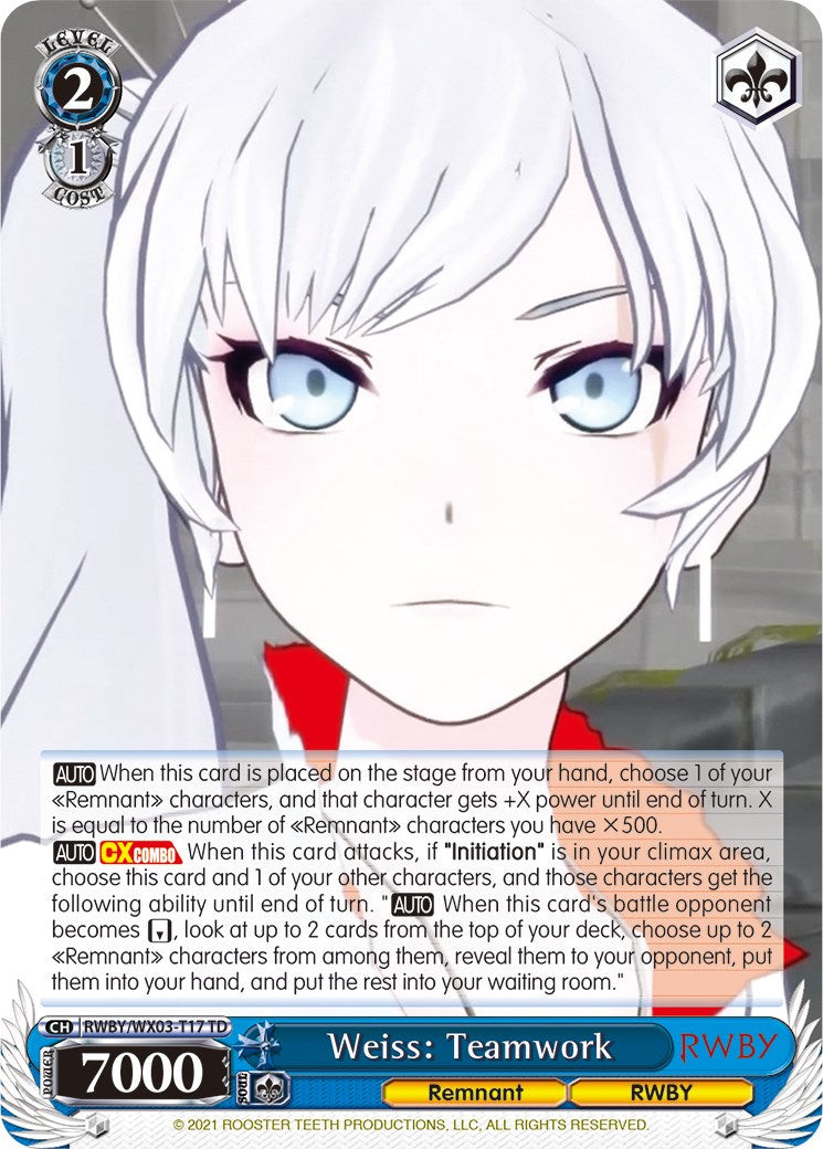 Weiss: Teamwork (RWBY/WX03-T17 TD) [RWBY] | Cracking-Singles