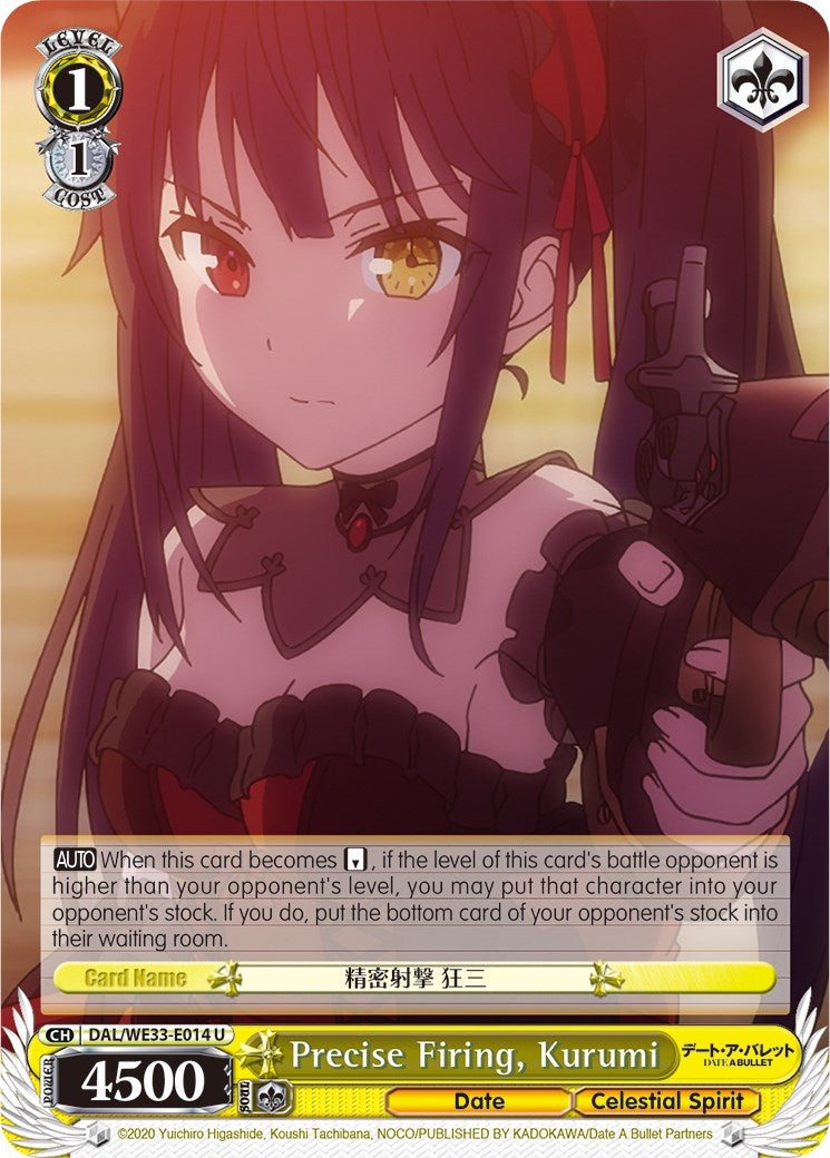 Precise Firing, Kurumi (DAL/WE33-E014 U) (Parallel Foil) [Date A Bullet] | Cracking-Singles