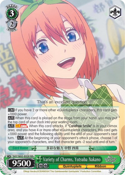 Variety of Charms, Yotsuba Nakano (5HY/W83-E028 RR+) [The Quintessential Quintuplets] | Cracking-Singles