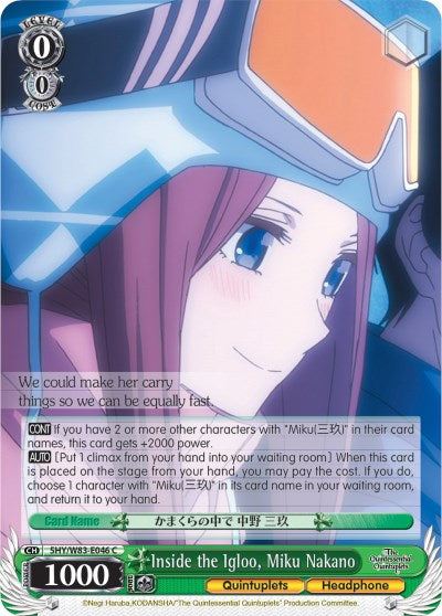 Inside the Igloo, Miku Nakano (5HY/W83-E046 C) [The Quintessential Quintuplets] | Cracking-Singles