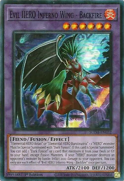 Evil HERO Inferno Wing - Backfire [SUDA-EN032] Super Rare | Cracking-Singles