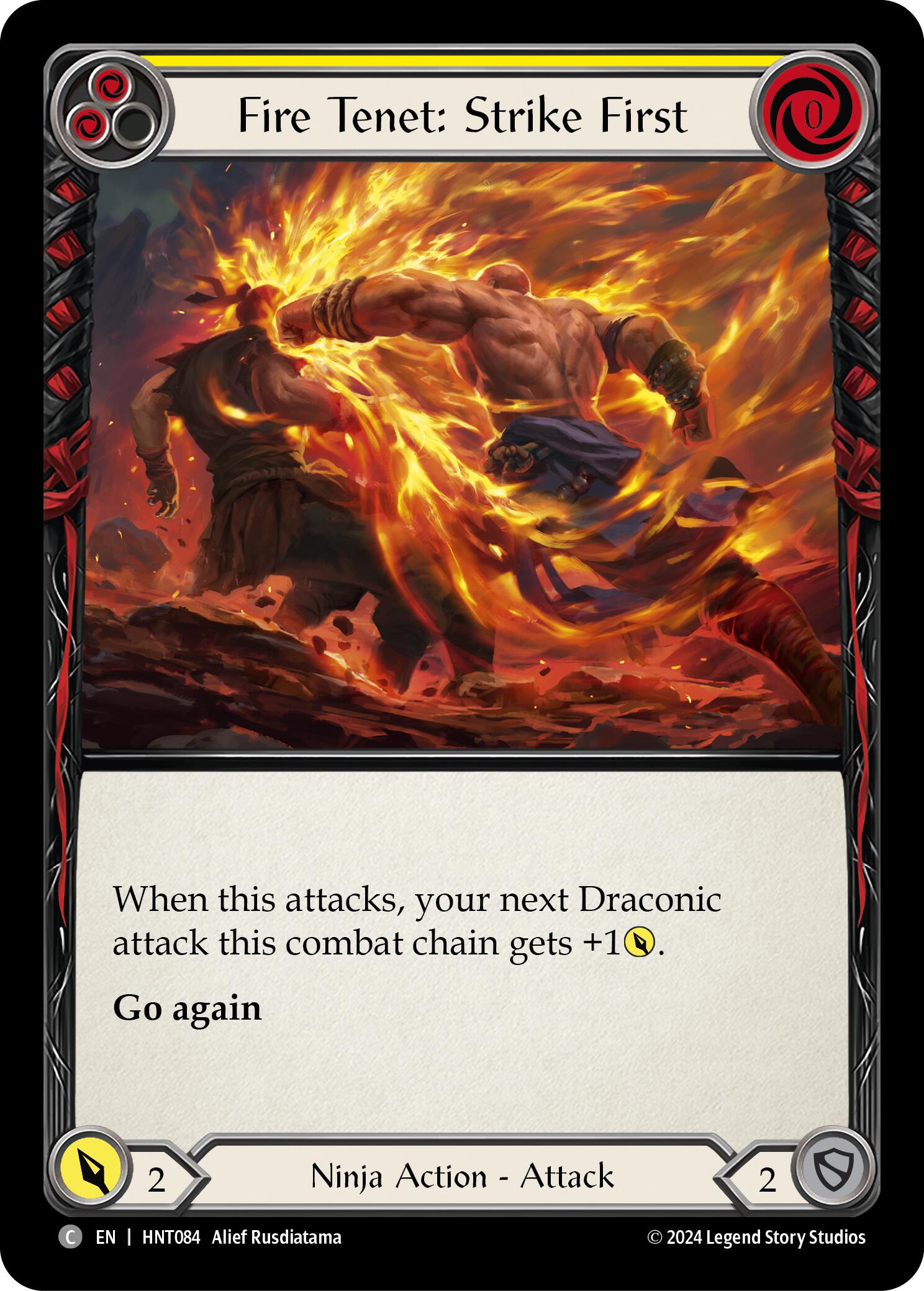 Fire Tenet: Strike First (Yellow) [HNT084] (The Hunted)  Rainbow Foil | Cracking-Singles