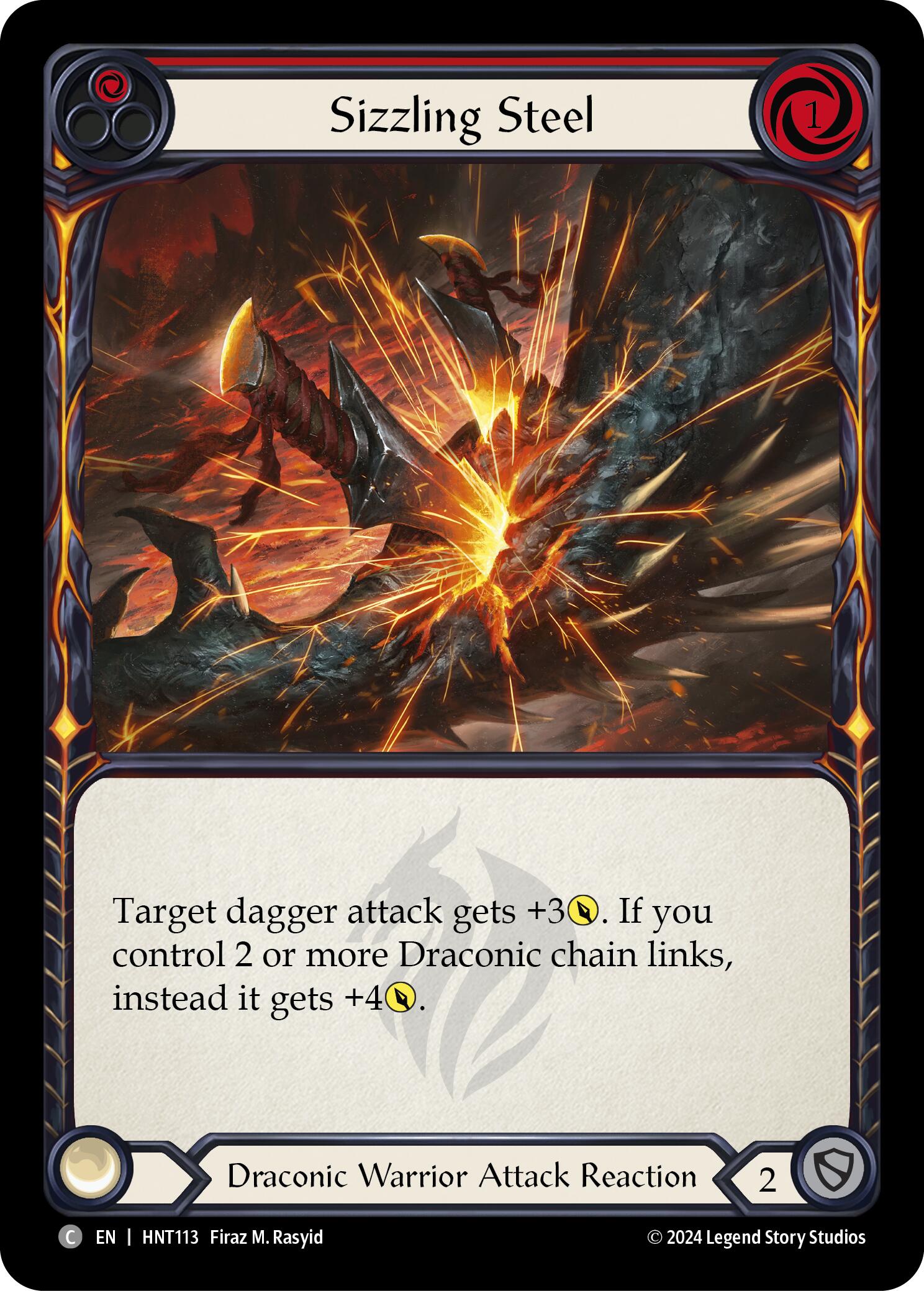 Sizzling Steel (Red) [HNT113] (The Hunted)  Rainbow Foil | Cracking-Singles