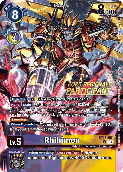 Rhihimon [BT18-081] (2025 Regionals Participant) [Release Special Booster Ver.2.0 Promos] | Cracking-Singles