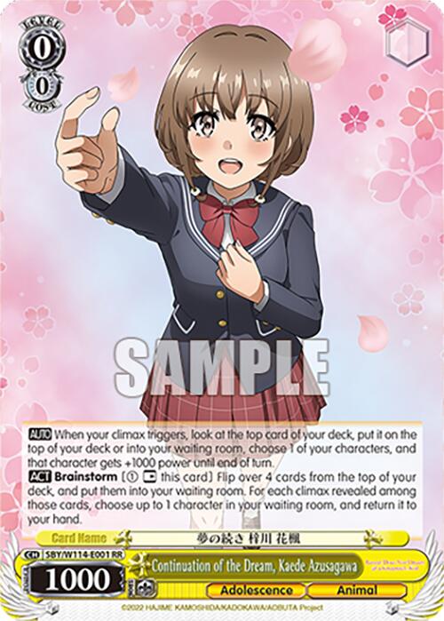 Continuation of the Dream, Kaede Azusagawa (SBY/W114-E001 RR) [Rascal Does Not Dream Series] | Cracking-Singles