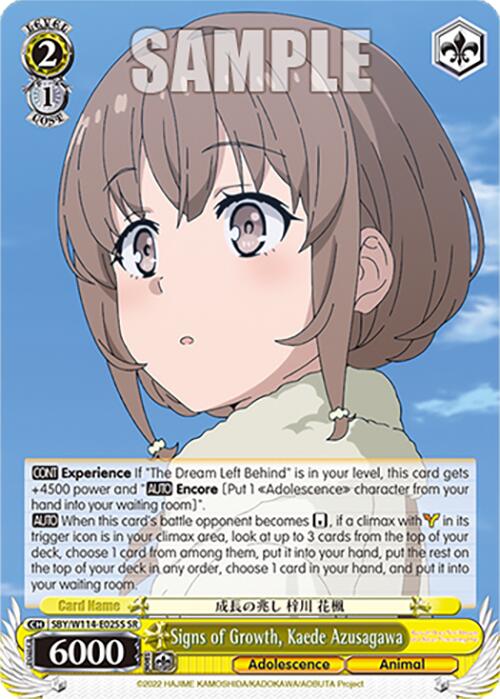 Signs of Growth, Kaede Azusagawa (SBY/W114-E025S SR) [Rascal Does Not Dream Series] | Cracking-Singles