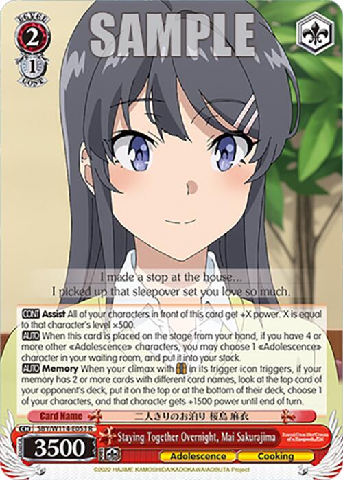Staying Together Overnight, Mai Sakurajima (SBY/W114-E053 R) [Rascal Does Not Dream Series] | Cracking-Singles