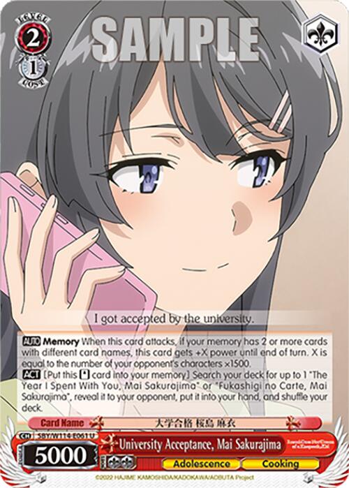 University Acceptance, Mai Sakurajima (SBY/W114-E061 U) [Rascal Does Not Dream Series] | Cracking-Singles