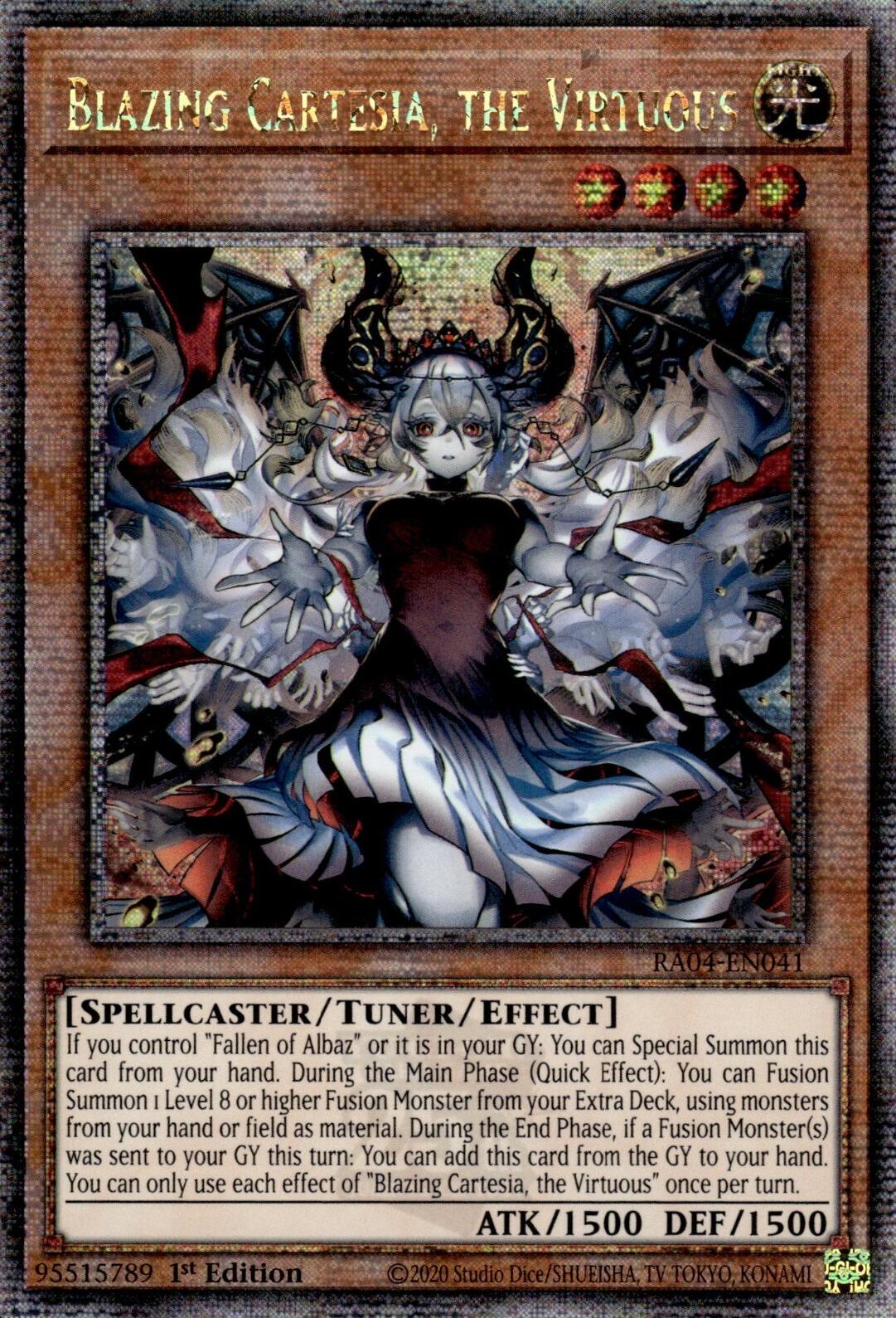 Blazing Cartesia, the Virtuous (New Art) [RA04-EN041] Quarter Century Secret Rare | Cracking-Singles