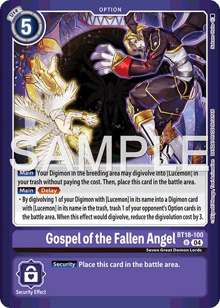 Gospel of the Fallen Angel [BT18-100] (Limited Card Pack -Billion Bullet-) [Limited Card Pack -Billion Bullet-] | Cracking-Singles