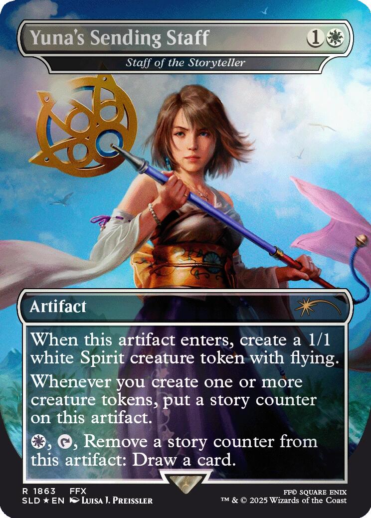 Yuna's Sending Staff - Staff of the Storyteller (Rainbow Foil) [Secret Lair Drop Series] | Cracking-Singles